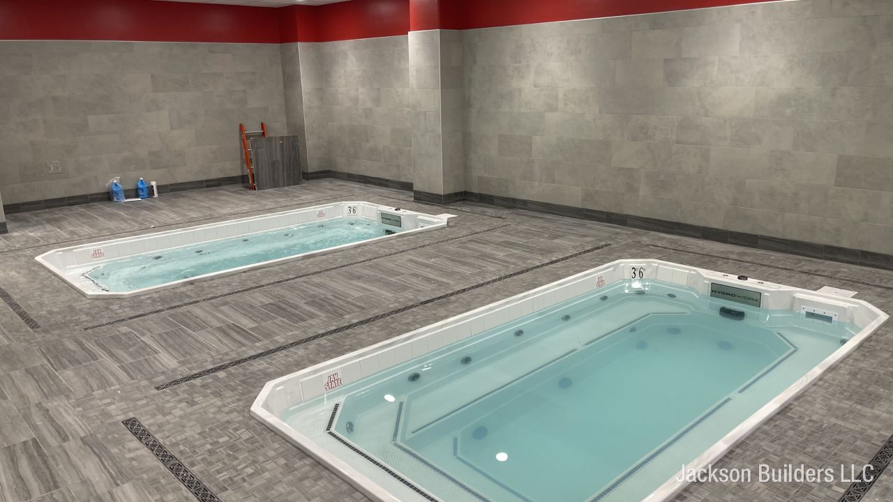 Modern indoor pool and hot tub installation